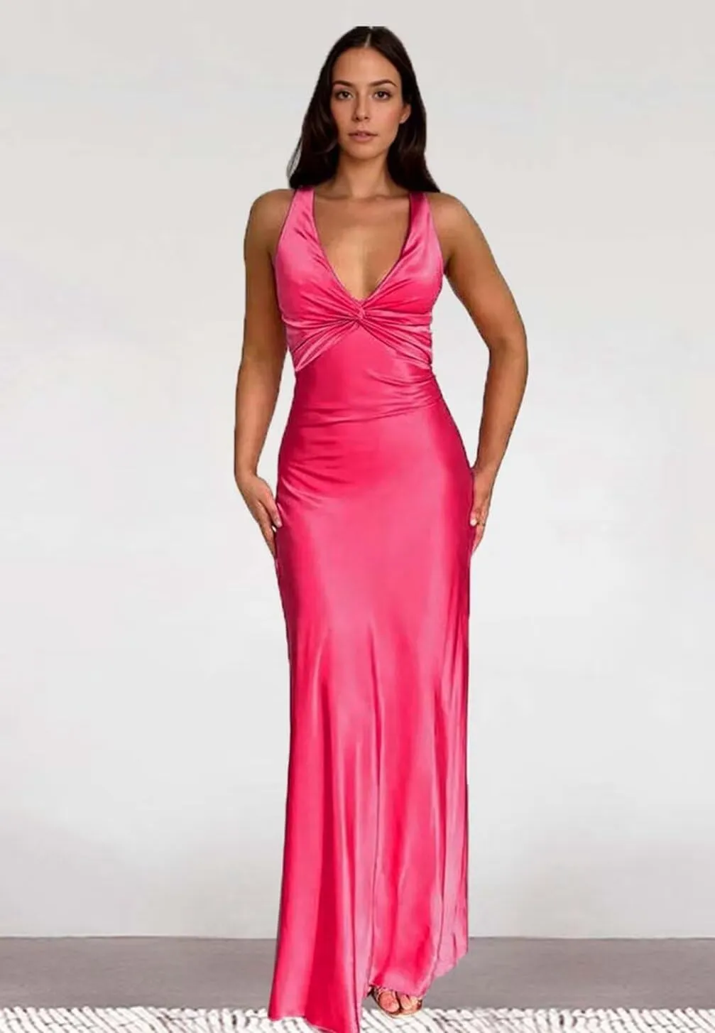 Mermaid Satin Bridesmaid Dresses Deep V Neck Backless Formal Evening Prom Dresses for Women