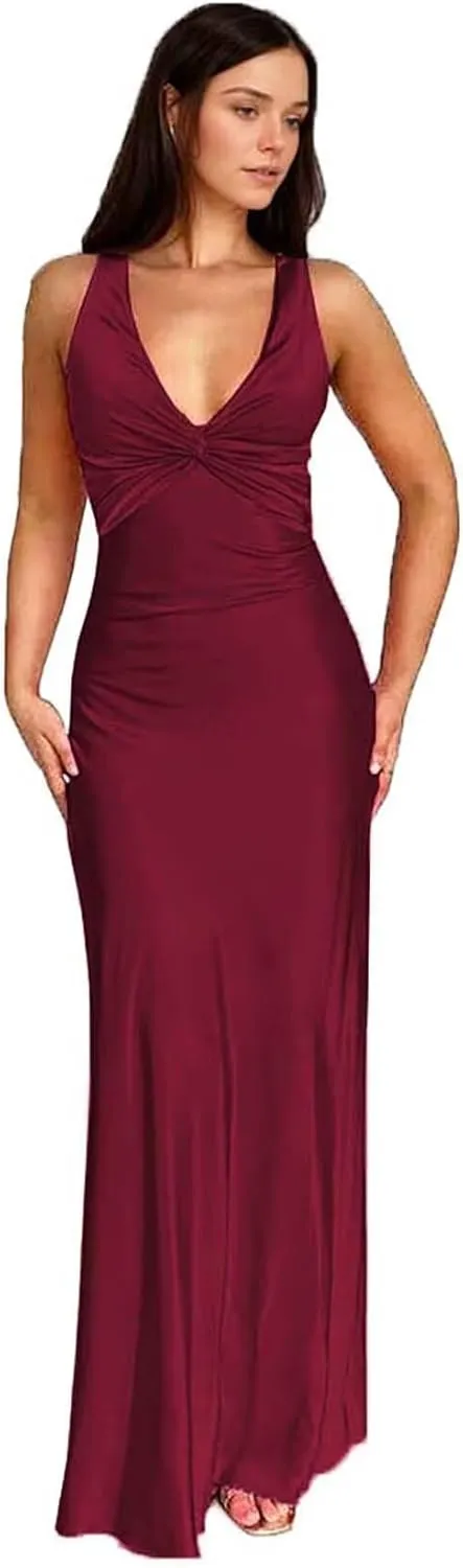 Mermaid Satin Bridesmaid Dresses Deep V Neck Backless Formal Evening Prom Dresses for Women