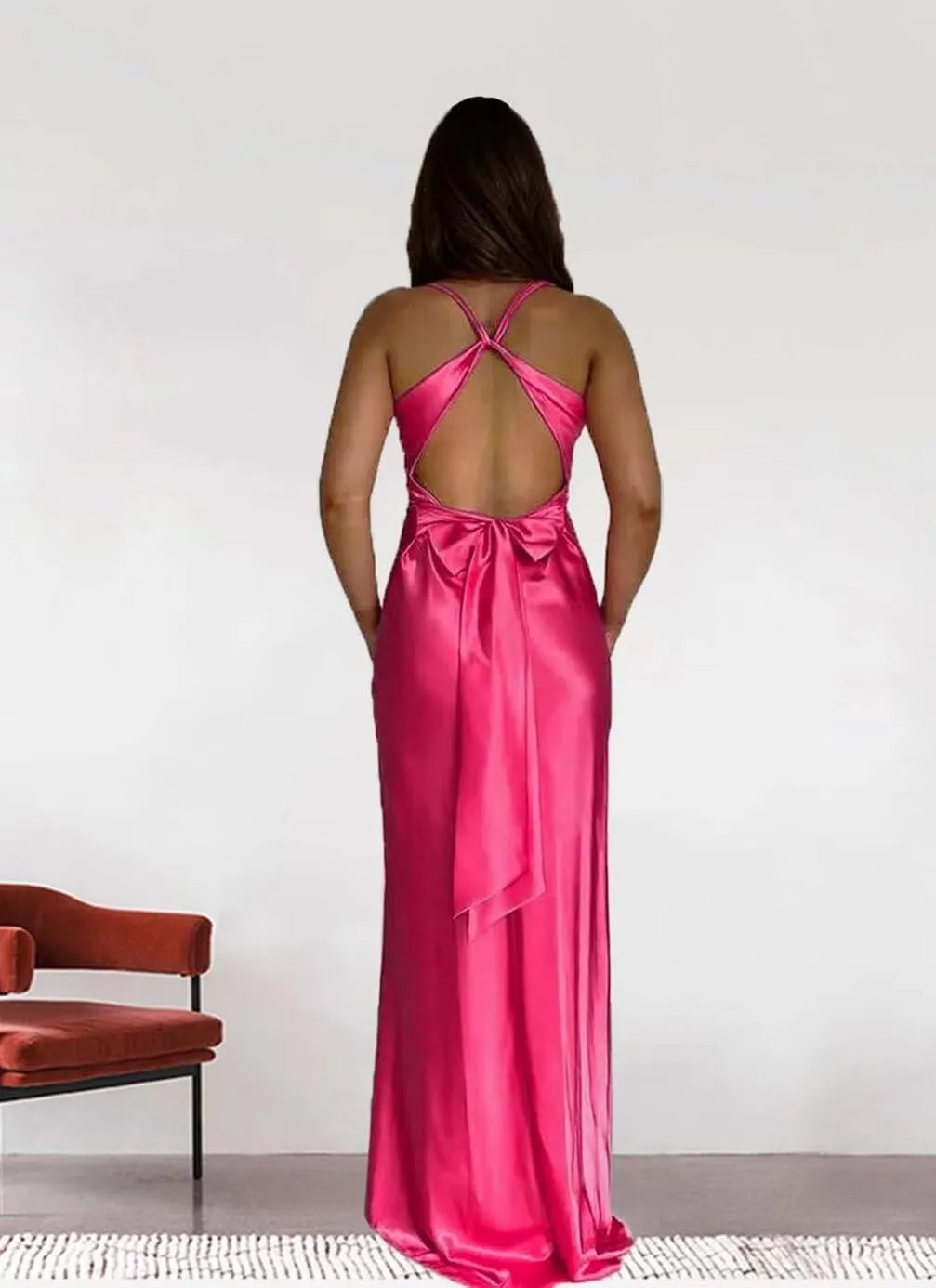 Mermaid Satin Bridesmaid Dresses Deep V Neck Backless Formal Evening Prom Dresses for Women
