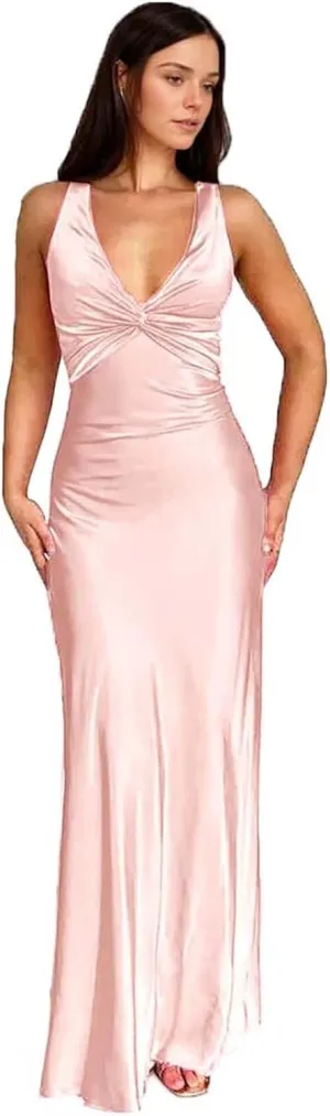 Mermaid Satin Bridesmaid Dresses Deep V Neck Backless Formal Evening Prom Dresses for Women