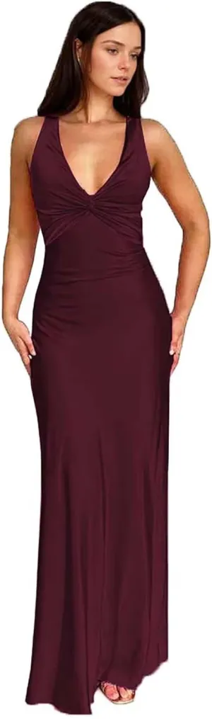 Mermaid Satin Bridesmaid Dresses Deep V Neck Backless Formal Evening Prom Dresses for Women