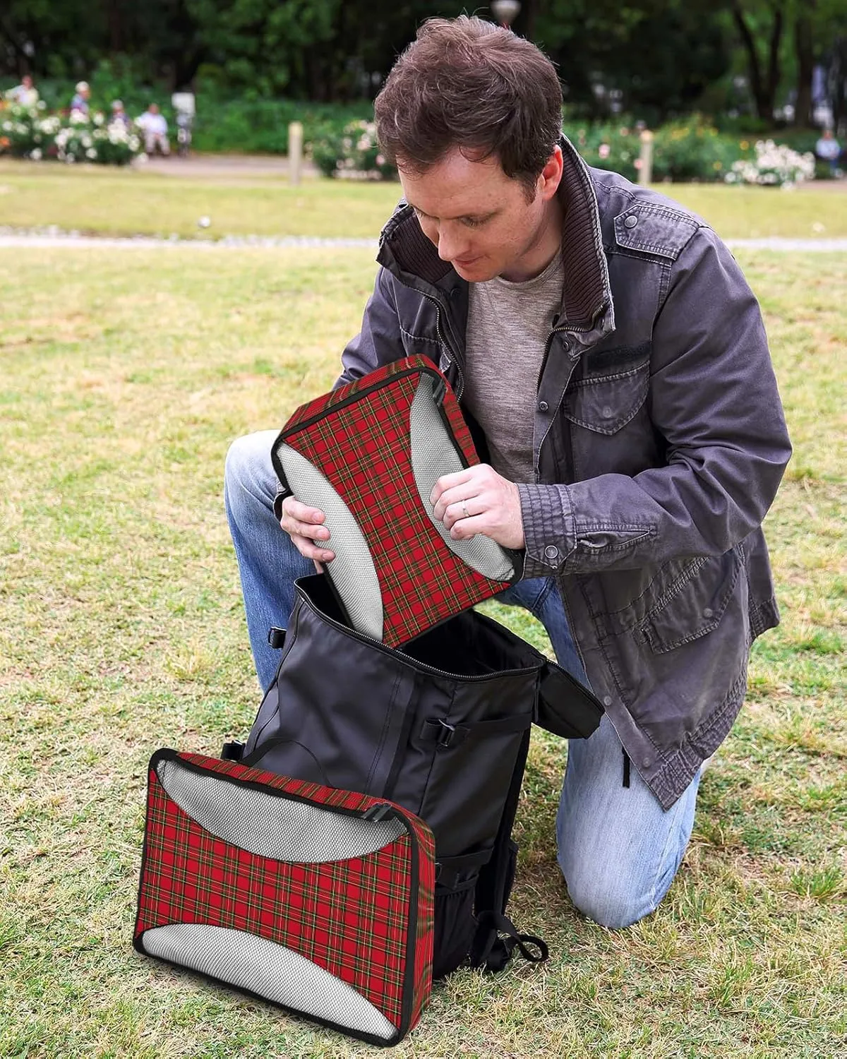 Merry Christmas Red Green Buffalo Checked 4 Set Packing Cubes, Winter Line Stripe Retro Packing Cubes for Carry on Suitcase Travel Essential Bag for Clothes Shoes Cosmetics Toiletry