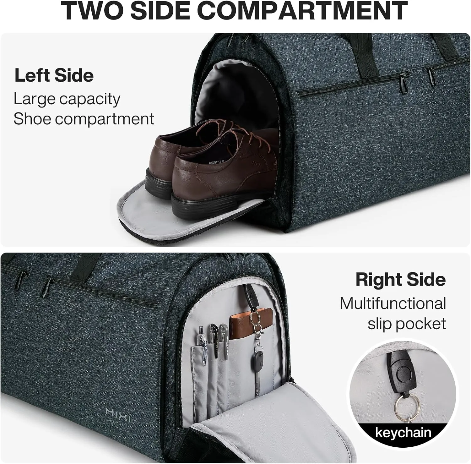 mixi Carry On Garment Bag for Travel 56L Convertible Duffle Bag for Men Women 2 in 1 Hanging Luggage Suitcase Dress Suit Travel Bag with Shoes Pouch, Forest Black