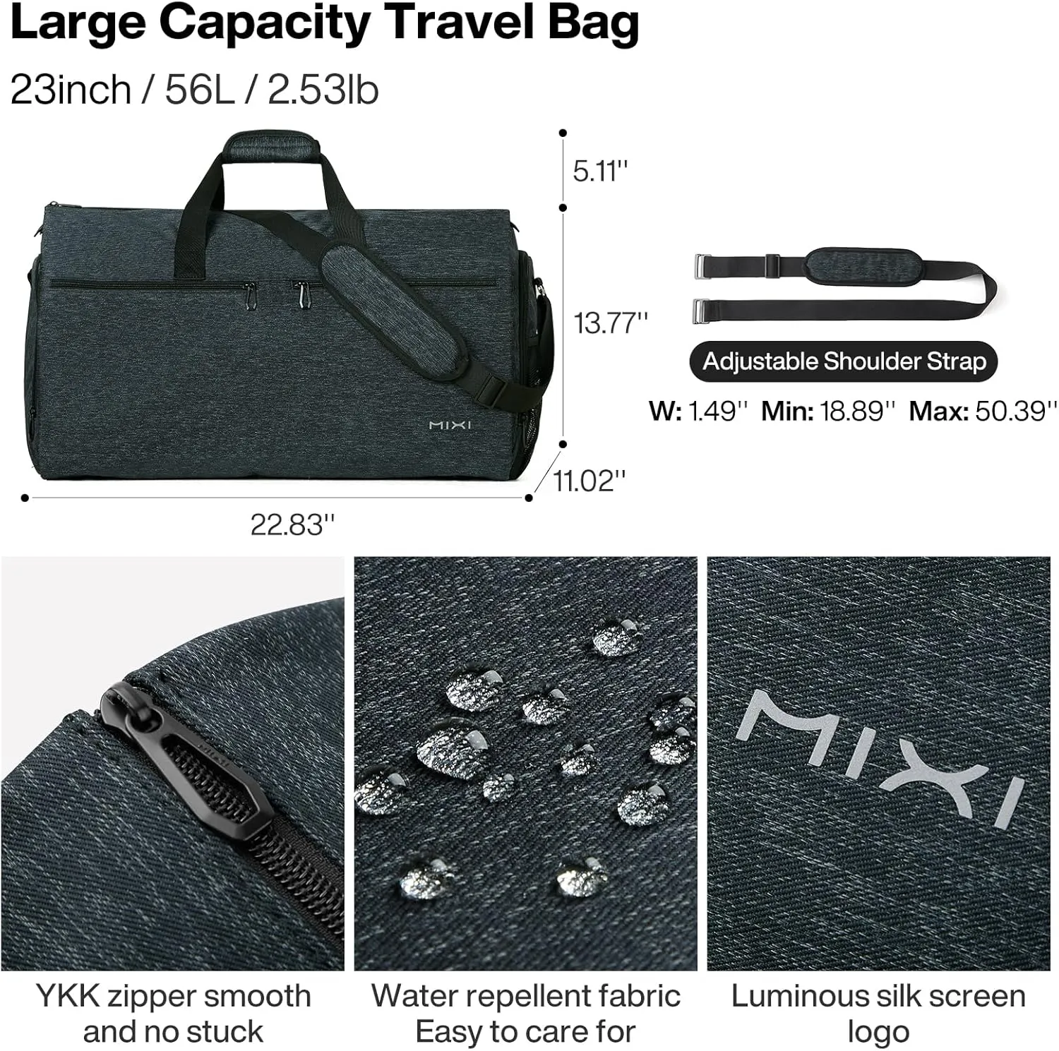 mixi Carry On Garment Bag for Travel 56L Convertible Duffle Bag for Men Women 2 in 1 Hanging Luggage Suitcase Dress Suit Travel Bag with Shoes Pouch, Forest Black