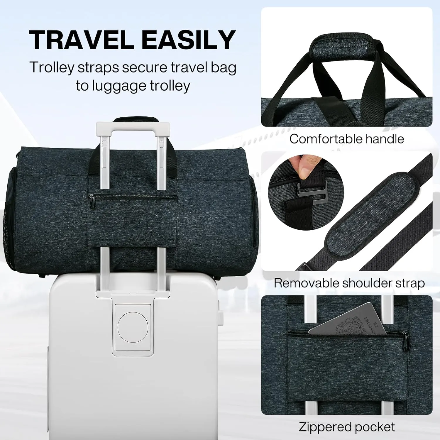 mixi Carry On Garment Bag for Travel 56L Convertible Duffle Bag for Men Women 2 in 1 Hanging Luggage Suitcase Dress Suit Travel Bag with Shoes Pouch, Forest Black