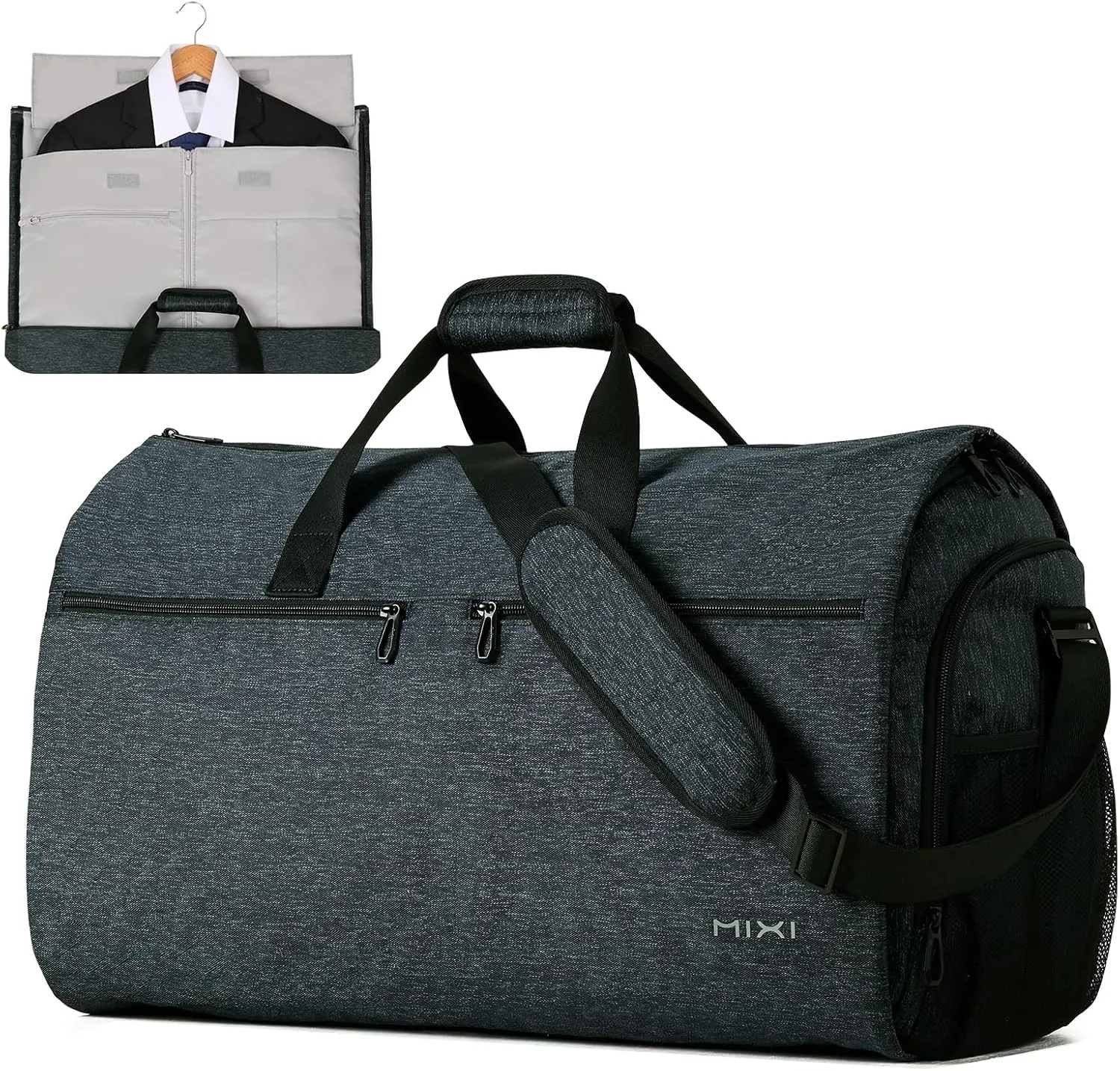 mixi Carry On Garment Bag for Travel 56L Convertible Duffle Bag for Men Women 2 in 1 Hanging Luggage Suitcase Dress Suit Travel Bag with Shoes Pouch, Forest Black
