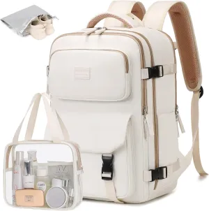 MOONBABY Travel Backpack for Women Men Carry On Flight Approved 3pcs Set Personal Item Travel Bag With Luggage Strap