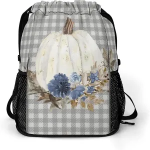 Navy Blue Floral Buffalo Plaid Sports Backpack with Large Mouth Design And Dry Wet Separation for Unisex