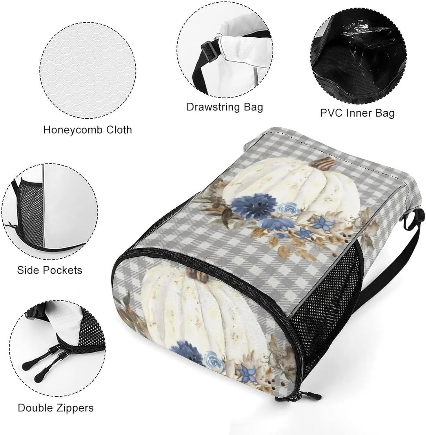 Navy Blue Floral Buffalo Plaid Sports Backpack with Large Mouth Design And Dry Wet Separation for Unisex