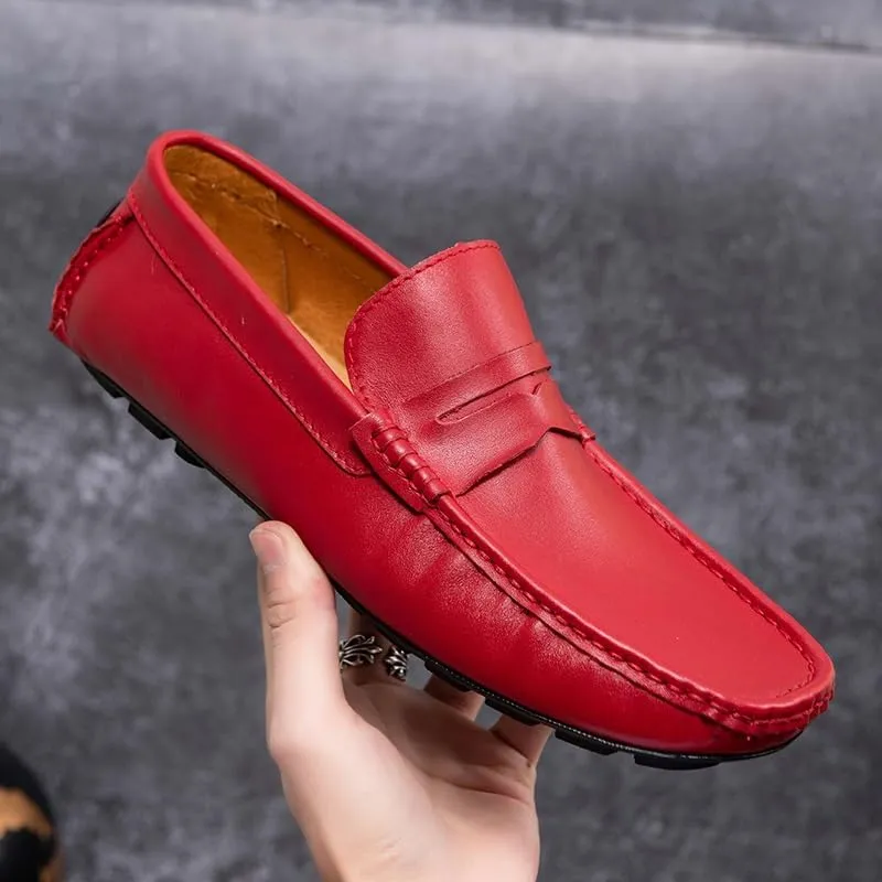 New Loafers for Men Square Toe Penny Loafers Faux Leather Flexible Flat Heel Lightweight Party Slip On