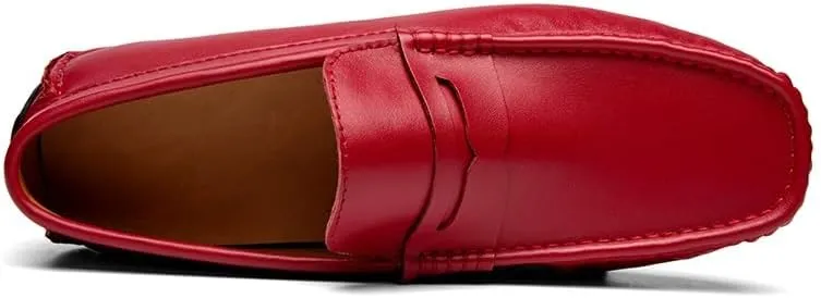 New Loafers for Men Square Toe Penny Loafers Faux Leather Flexible Flat Heel Lightweight Party Slip On