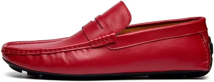 New Loafers for Men Square Toe Penny Loafers Faux Leather Flexible Flat Heel Lightweight Party Slip On