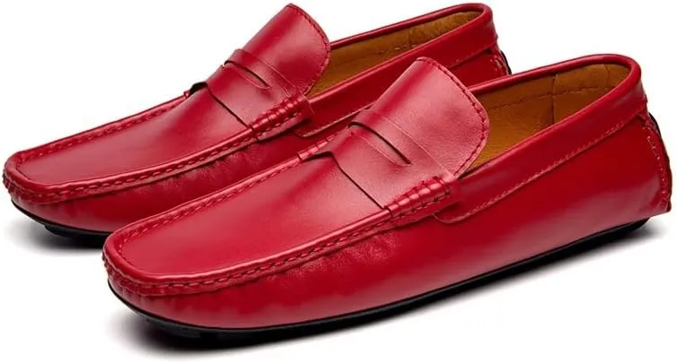 New Loafers for Men Square Toe Penny Loafers Faux Leather Flexible Flat Heel Lightweight Party Slip On