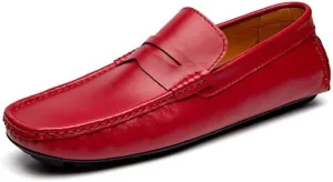 New Loafers for Men Square Toe Penny Loafers Faux Leather Flexible Flat Heel Lightweight Party Slip On