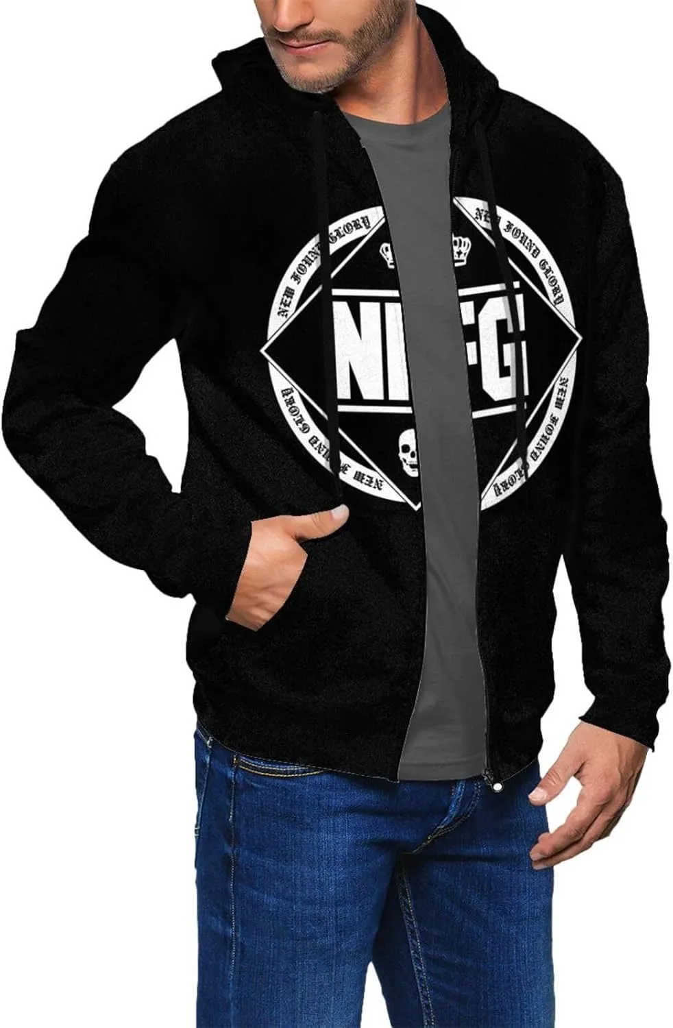 New Rock Found Music Glory Band Full Zip Hoodie Men'S Casual Sweatshirt Long Sleeve With Pocket Pullover Hooded