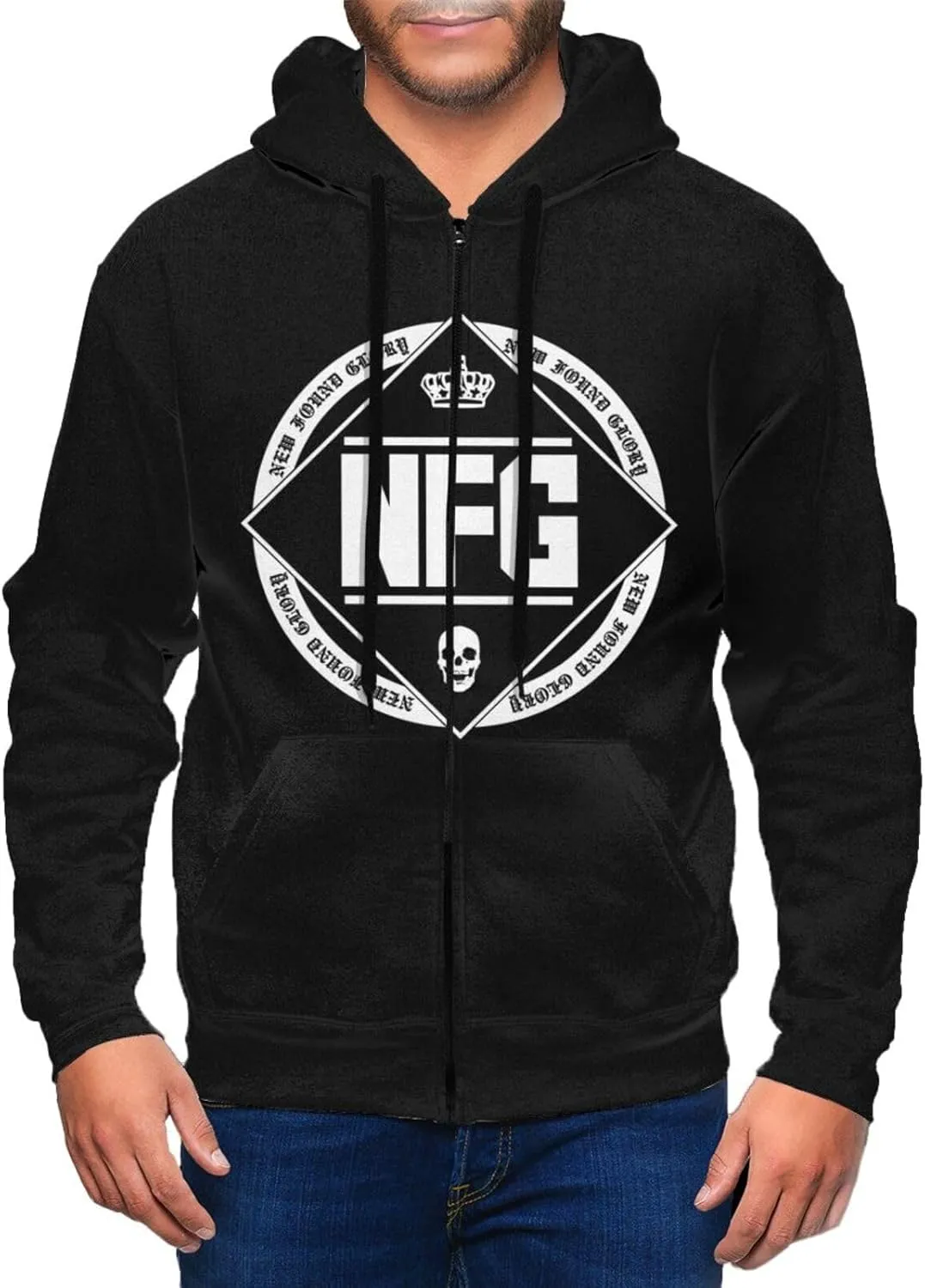 New Rock Found Music Glory Band Full Zip Hoodie Men'S Casual Sweatshirt Long Sleeve With Pocket Pullover Hooded