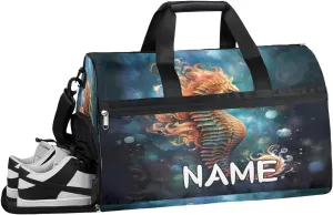 Ocean Hippocampus Summer Sports Gym Bag with Wet Pocket & Shoes Compartment Travel Duffel Bag for Women Men Custom Sports Gym Bag Personalized Overnight Stay Weekend Tote Beach Luggage