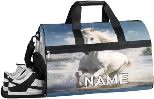 Ocean Horse Beach Sports Gym Bag with Wet Pocket & Shoes Compartment Travel Duffel Bag for Women Men Custom Sports Gym Bag Personalized Overnight Stay Weekend Tote Beach Luggage