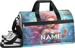 Ocean Mermaid Print Sports Gym Bag with Wet Pocket & Shoes Compartment Travel Duffel Bag for Women Men Custom Sports Gym Bag Personalized Overnight Stay Weekend Tote Beach Luggage
