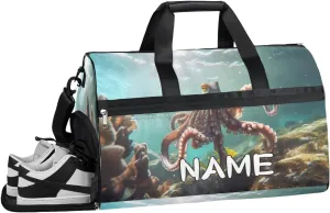 Ocean Octopus Animal Sports Gym Bag with Wet Pocket & Shoes Compartment Travel Duffel Bag for Women Men Custom Sports Gym Bag Personalized Overnight Stay Weekend Tote Beach Luggage