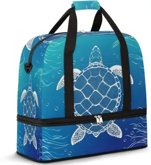 Ocean Turtle Travel Duffel Bag for Women Men, Sports Gym Bag with Shoes Compartment Sea Turtle Animals Foldable Overnight Bag Weekender Tote Workout Carry On Luggage Bag