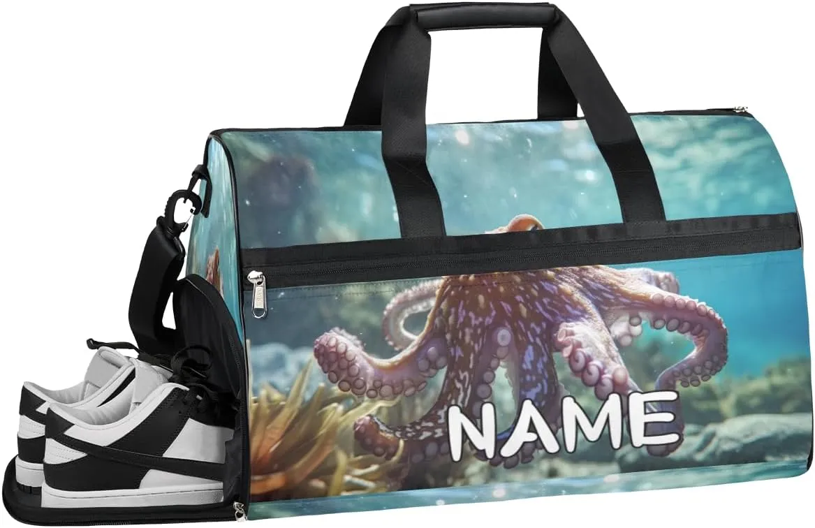 Octopus Animals Sea Summer Sports Gym Bag with Wet Pocket & Shoes Compartment Travel Duffel Bag for Women Men Custom Sports Gym Bag Personalized Overnight Stay Weekend Tote Beach Luggage