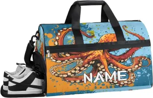 Octopus Ocean Illustration Sports Gym Bag with Wet Pocket & Shoes Compartment Travel Duffel Bag for Women Men Custom Sports Gym Bag Personalized Overnight Stay Weekend Tote Beach Luggage