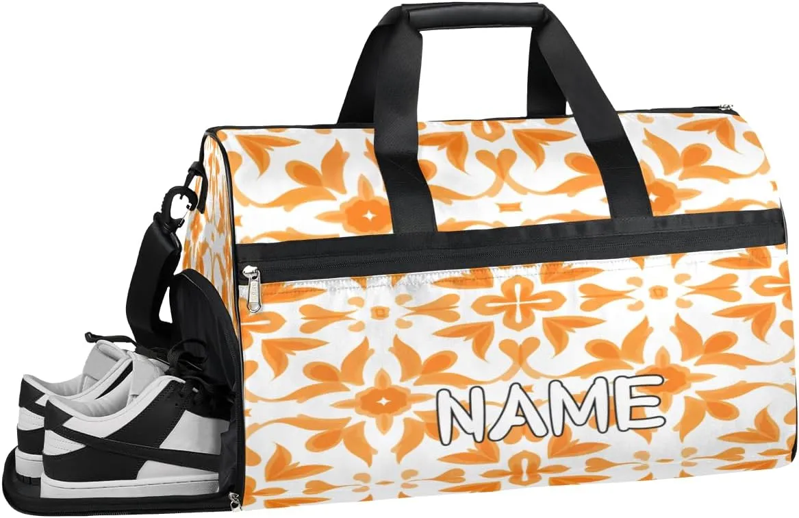 Orange Marble Print Sports Gym Bag with Wet Pocket & Shoes Compartment Travel Duffel Bag for Women Men Custom Sports Gym Bag Personalized Overnight Stay Weekend Tote Beach Luggage