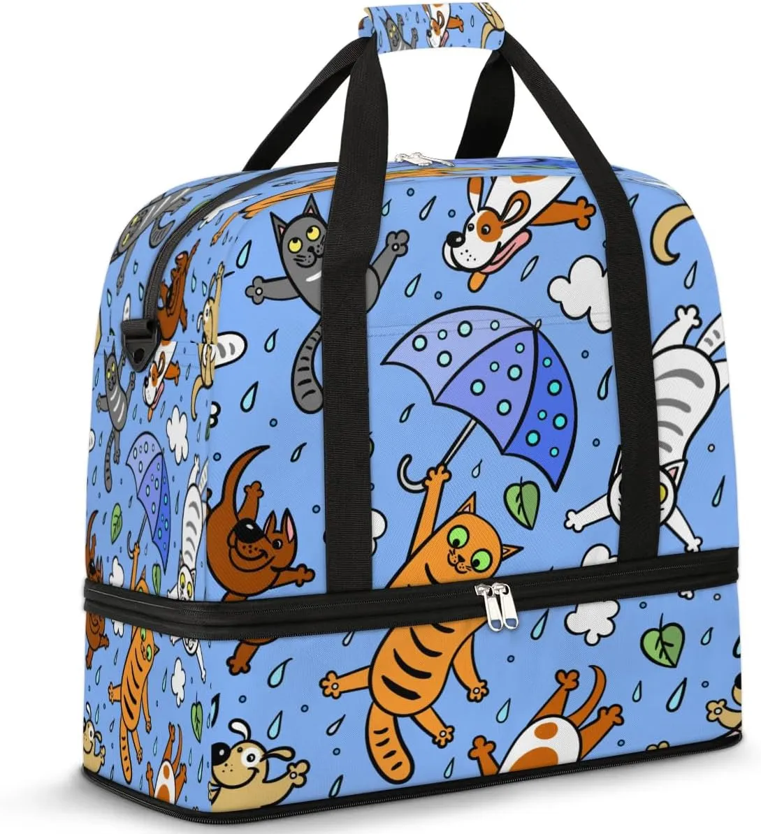 Parachute Cat Sports Gym Bag with Shoes Compartment Foldable Travel Duffel Bag Dry Wet Separated Sports Tote Workout Weekender Overnight Bag for Women Yoga Dance Work Training Handbag