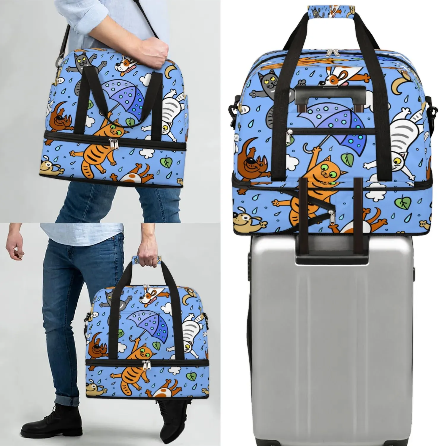 Parachute Cat Sports Gym Bag with Shoes Compartment Foldable Travel Duffel Bag Dry Wet Separated Sports Tote Workout Weekender Overnight Bag for Women Yoga Dance Work Training Handbag