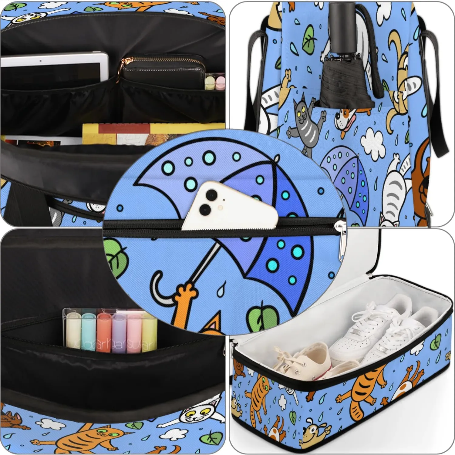 Parachute Cat Sports Gym Bag with Shoes Compartment Foldable Travel Duffel Bag Dry Wet Separated Sports Tote Workout Weekender Overnight Bag for Women Yoga Dance Work Training Handbag