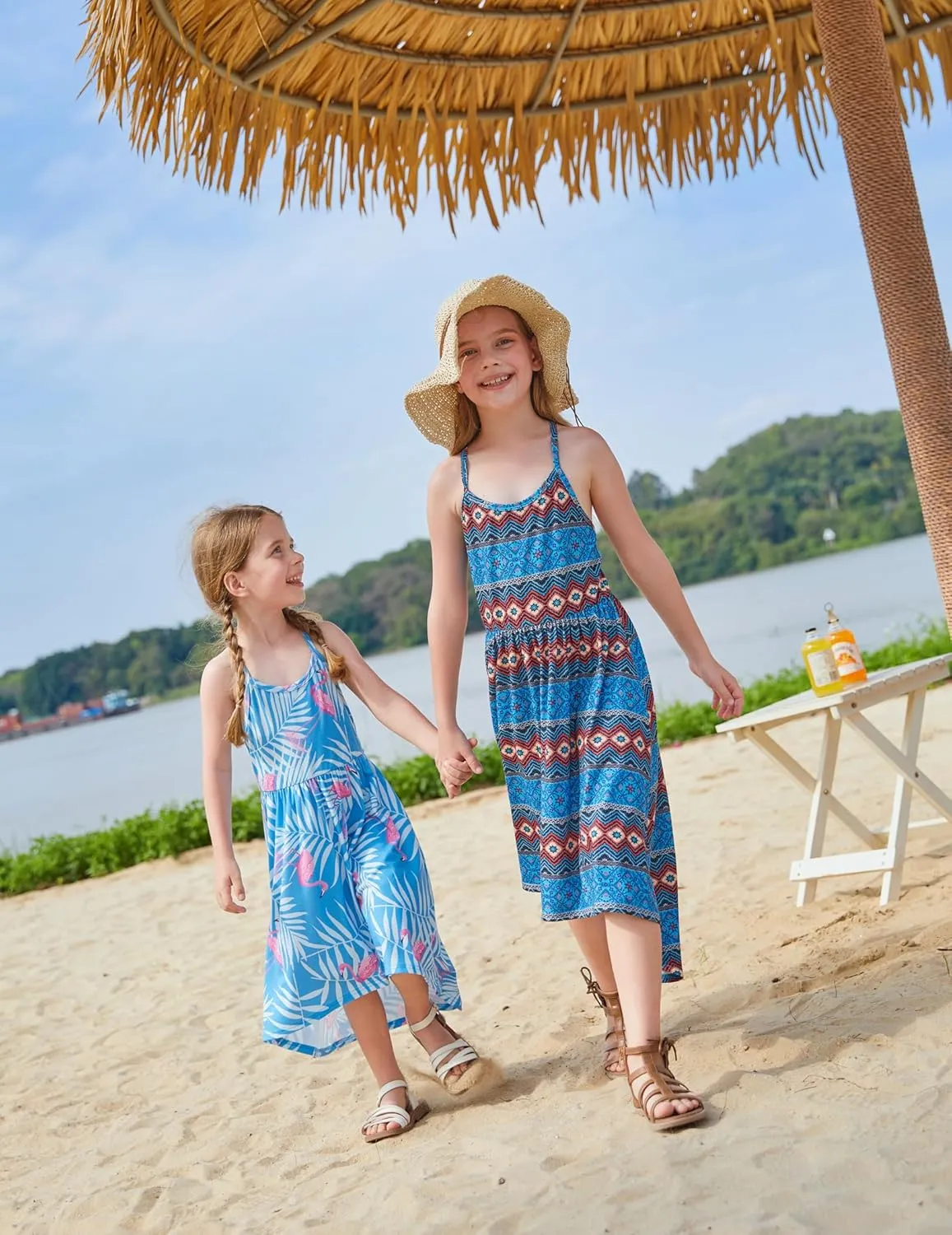 PATPAT Girl's Summer Cami Dresses Sundress Casual Floral Beach Hawaii Holiday Dresses 5-12 Years