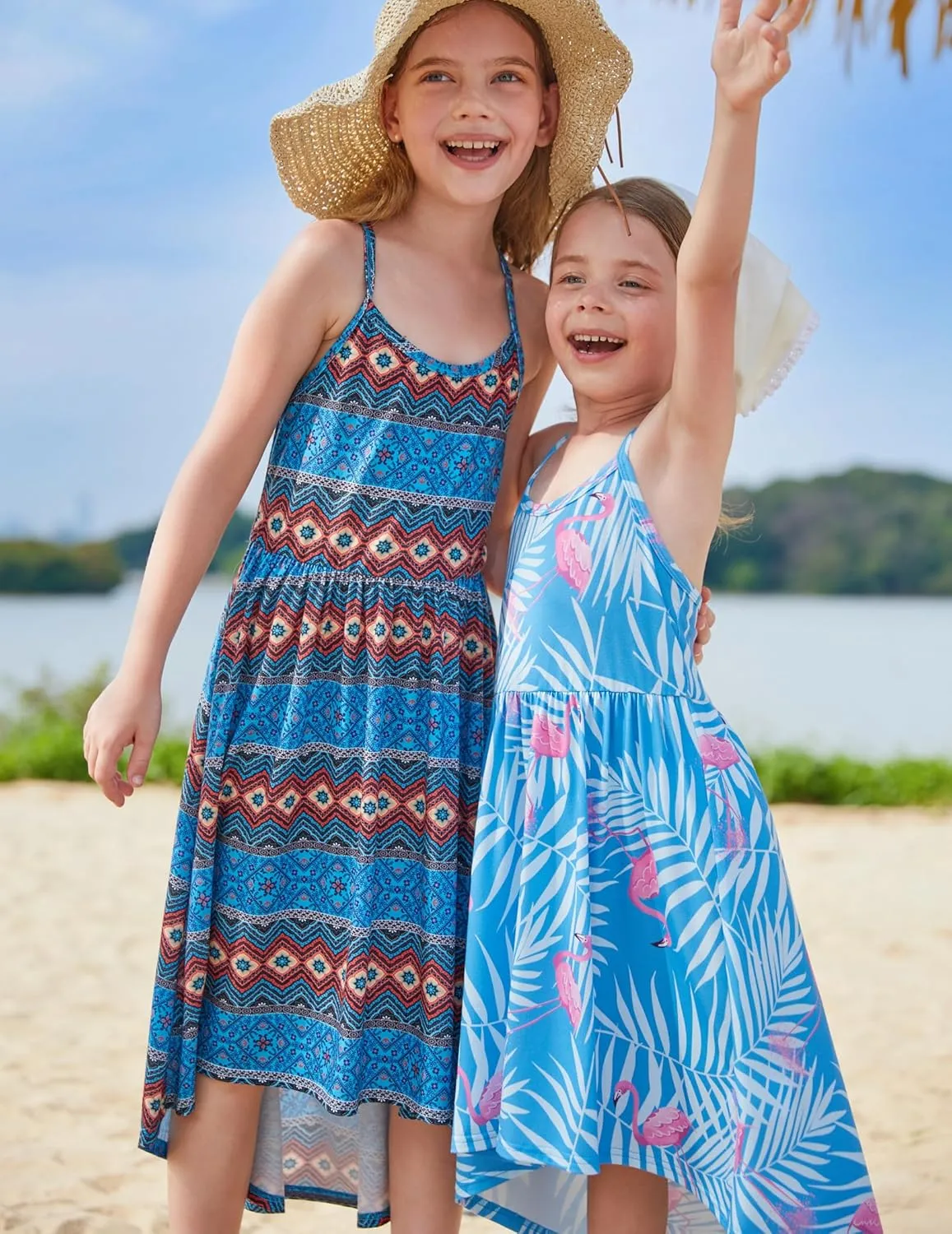 PATPAT Girl's Summer Cami Dresses Sundress Casual Floral Beach Hawaii Holiday Dresses 5-12 Years