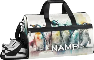 Penguin Animal Watercolor Sports Gym Bag with Wet Pocket & Shoes Compartment Travel Duffel Bag for Women Men Custom Sports Gym Bag Personalized Overnight Stay Weekend Tote Beach Luggage