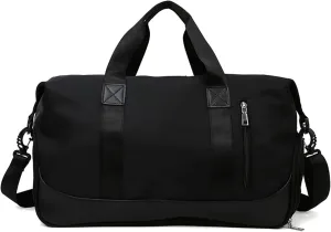 Personalised Gym Bag with Embroidered Name Dry Wet Separated Duffel Bag Waterproof Overnight Bag for Men Women with Shoes Compartment for Weekend Vacation Sport Traveling Swimming (Black)