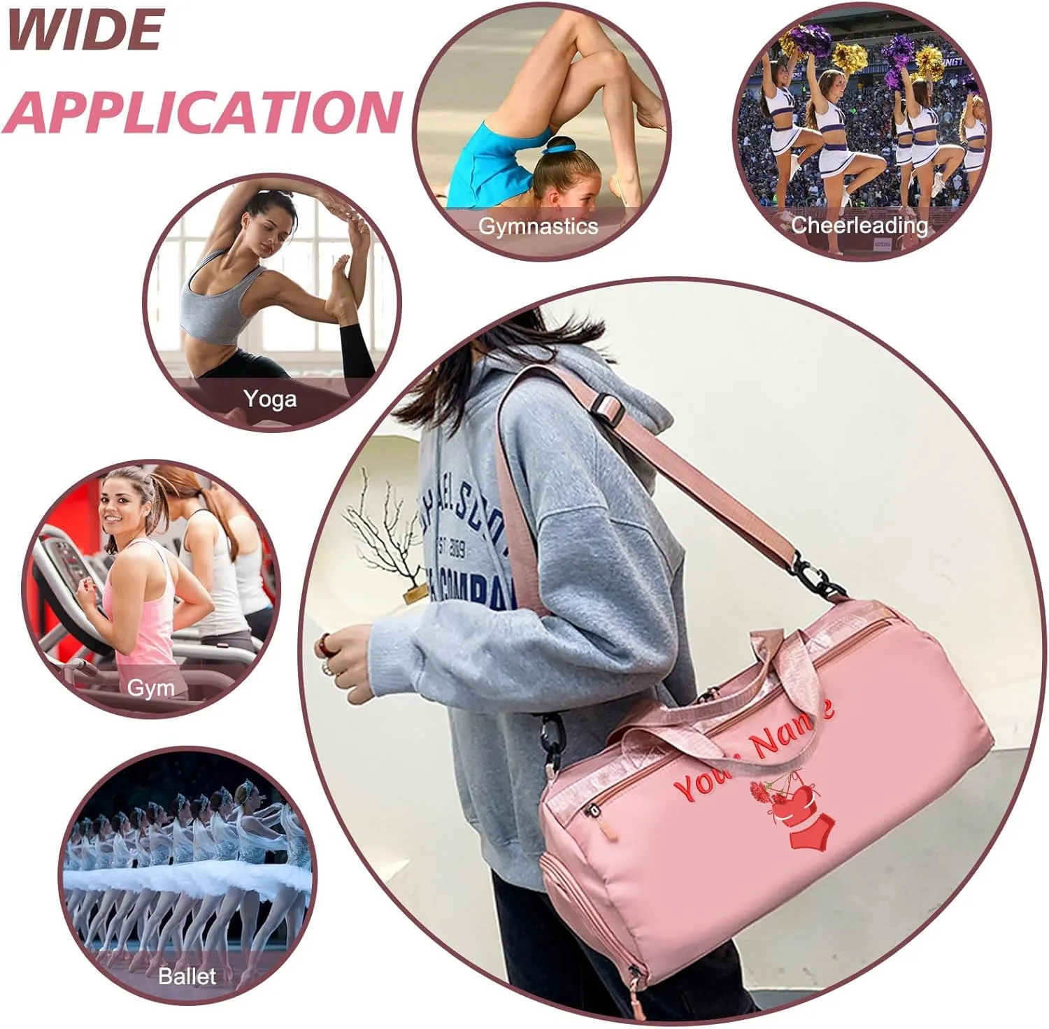 Personalized Duffel Bag with Name, Custom Sports Gym Bag for Men Women, Gift for Fitness/Travel Enthusiasts - Adjustable Shoulder Strap - with Dry Wet Pocket & Shoes Compartment - Purple