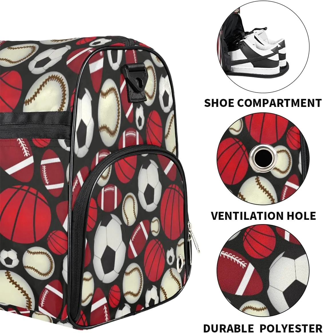 Personalized Gym Bag for Boys Men, Personalized Custom Sports Duffle Bag with Shoes Compartment, Customized Dance Bag Weekender Overnight Bag Travel Duffel Bag, Various Sports Balls Baseball Football