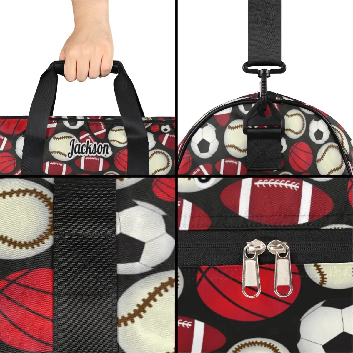 Personalized Gym Bag for Boys Men, Personalized Custom Sports Duffle Bag with Shoes Compartment, Customized Dance Bag Weekender Overnight Bag Travel Duffel Bag, Various Sports Balls Baseball Football