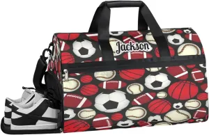Personalized Gym Bag for Boys Men, Personalized Custom Sports Duffle Bag with Shoes Compartment, Customized Dance Bag Weekender Overnight Bag Travel Duffel Bag, Various Sports Balls Baseball Football