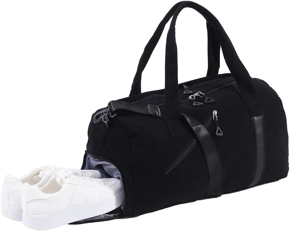 Phlexio Large Gym Bag,Travel Duffle BagWaterproof Weekender Bag, Carry On Tote Bags for Women, Black