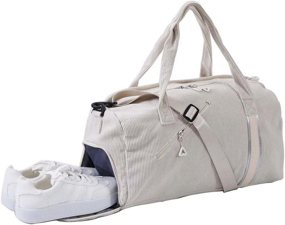 Phlexio Large Gym Bag,Travel Duffle BagWaterproof Weekender Bag, Carry On Tote Bags for Women, White