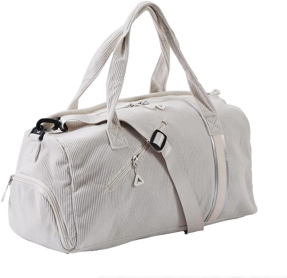 Phlexio Large Gym Bag,Travel Duffle BagWaterproof Weekender Bag, Carry On Tote Bags for Women, White