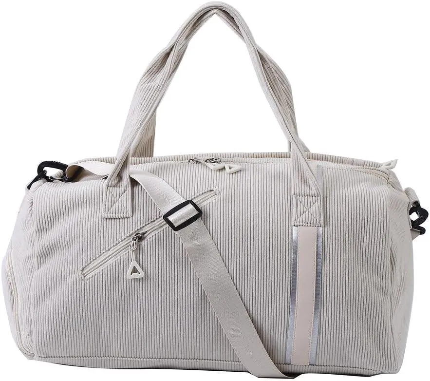 Phlexio Large Gym Bag,Travel Duffle BagWaterproof Weekender Bag, Carry On Tote Bags for Women, White