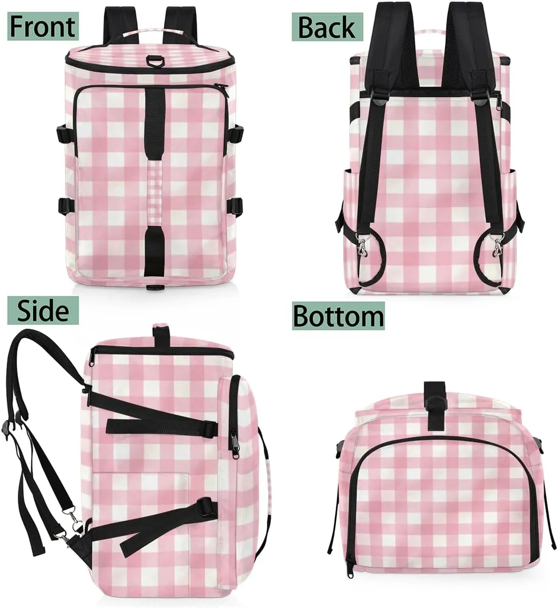 Pink Plaid Travel Backpack Carry On Flight Approved for Men Women, Lightweight Large Luggage Weekender Casual Daypack Backpacks for Traveling Airplane
