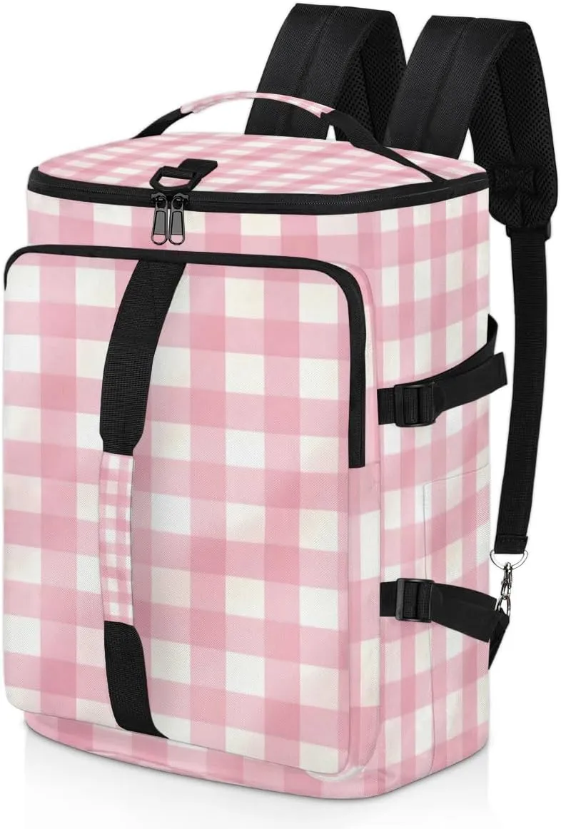 Pink Plaid Travel Backpack Carry On Flight Approved for Men Women, Lightweight Large Luggage Weekender Casual Daypack Backpacks for Traveling Airplane