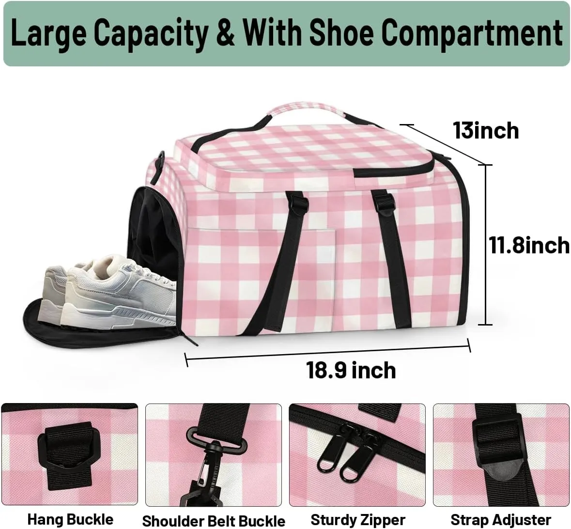 Pink Plaid Travel Backpack Carry On Flight Approved for Men Women, Lightweight Large Luggage Weekender Casual Daypack Backpacks for Traveling Airplane