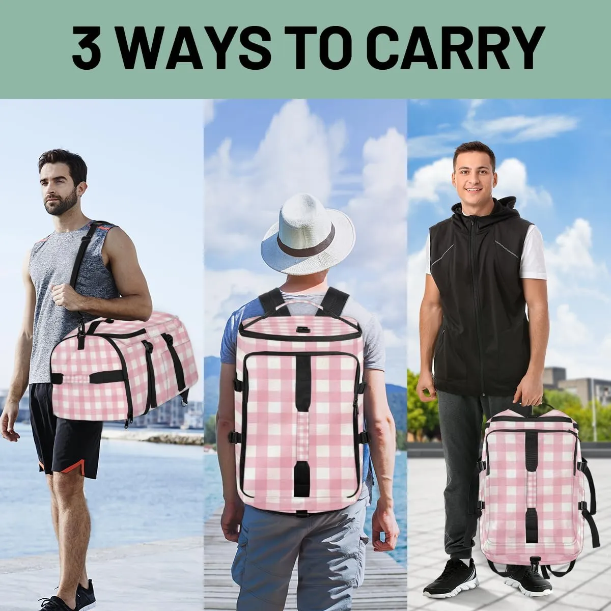 Pink Plaid Travel Backpack Carry On Flight Approved for Men Women, Lightweight Large Luggage Weekender Casual Daypack Backpacks for Traveling Airplane