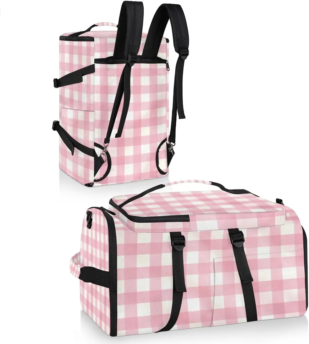 Pink Plaid Travel Backpack Carry On Flight Approved for Men Women, Lightweight Large Luggage Weekender Casual Daypack Backpacks for Traveling Airplane