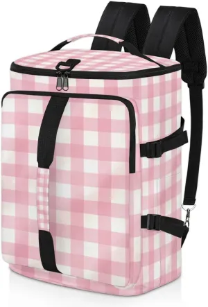 Pink Plaid Travel Backpack Carry On Flight Approved for Men Women, Lightweight Large Luggage Weekender Casual Daypack Backpacks for Traveling Airplane