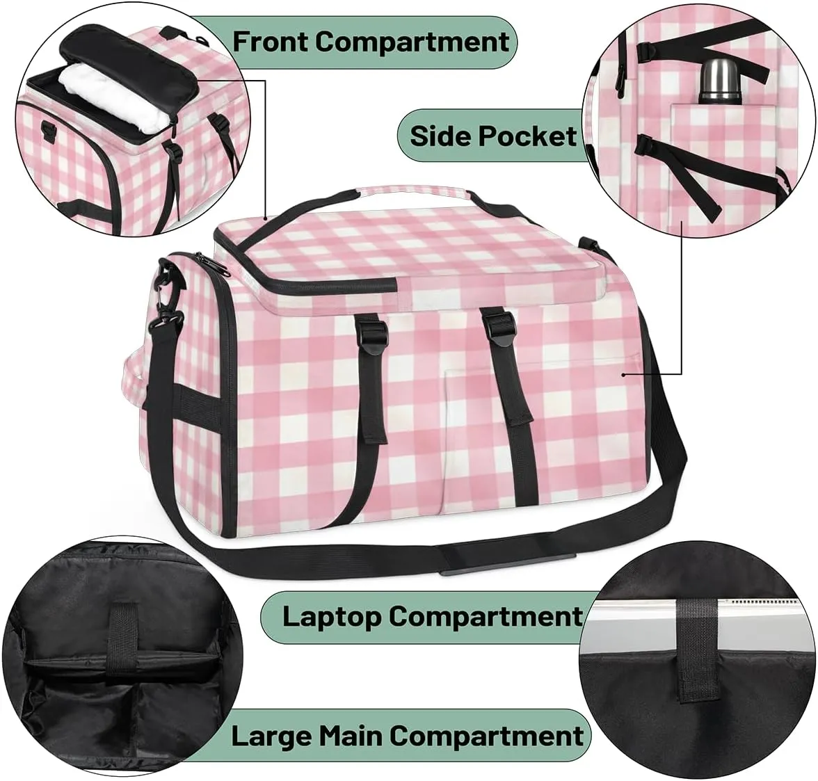 Pink Plaid Travel Backpack Carry On Flight Approved for Men Women, Lightweight Large Luggage Weekender Casual Daypack Backpacks for Traveling Airplane